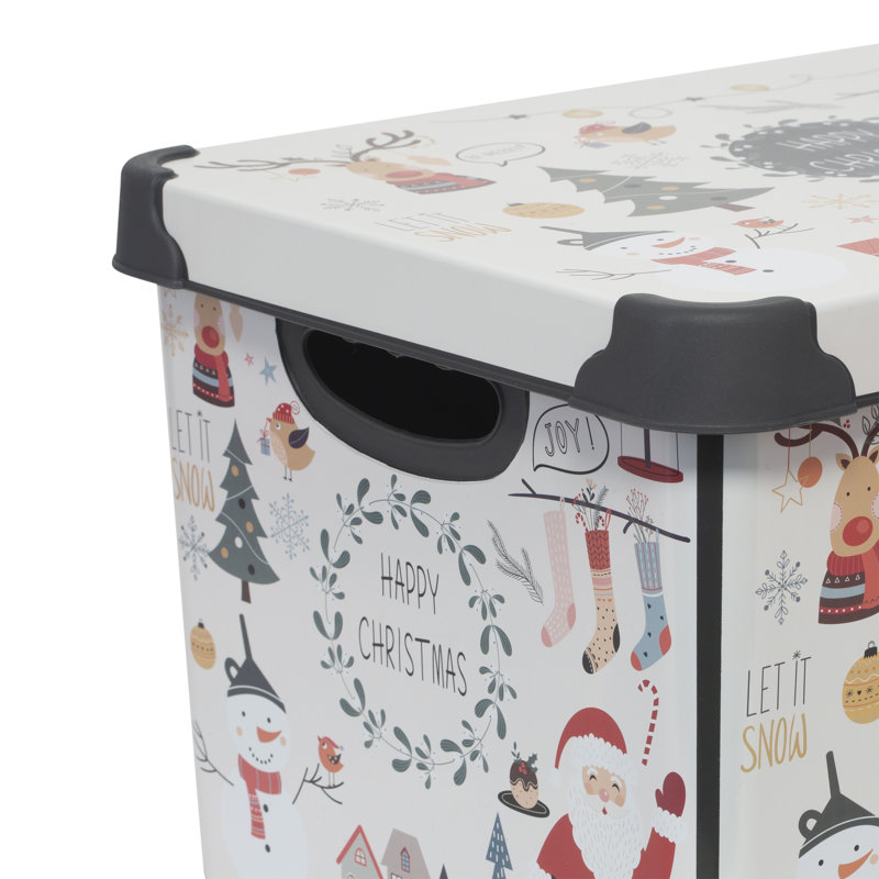 Happy Christmas Design Stackable Plastic Storage Tote with Lid