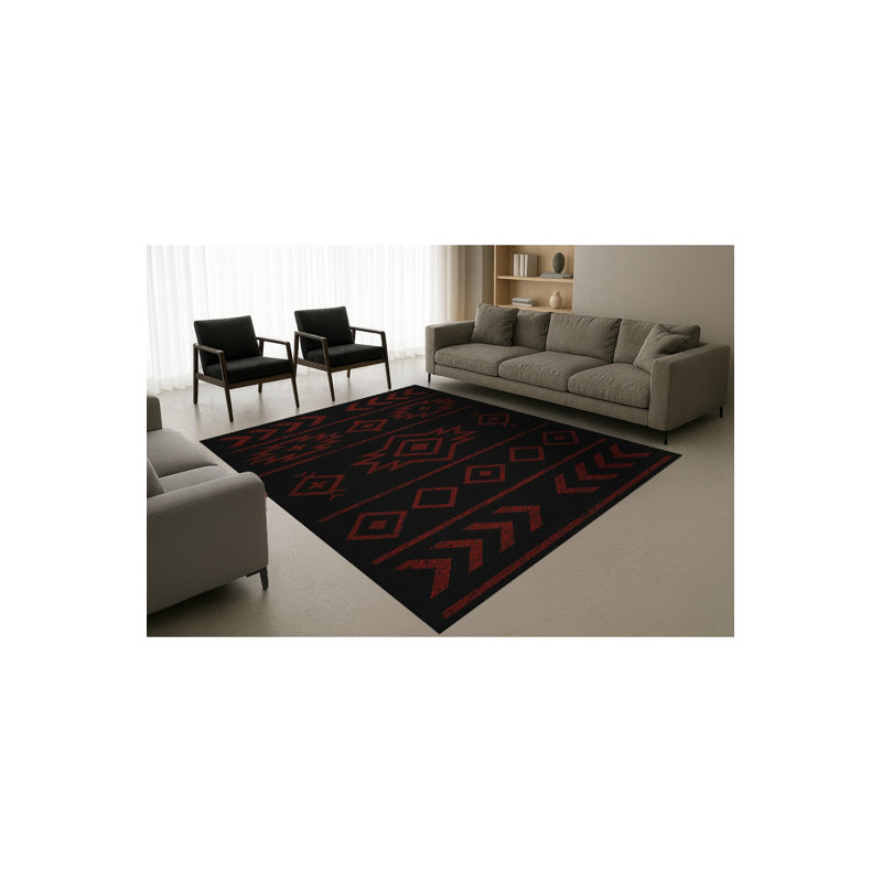 Tapis noir tissé à motif lavable traditionnel Mosso, 2'6" x 4'11"