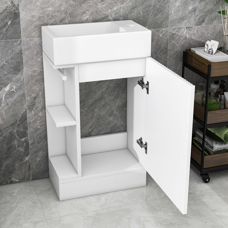 Ensemble de meuble-lavabo simple 18,6 po avec plateau en céramique Raymon, Blanc