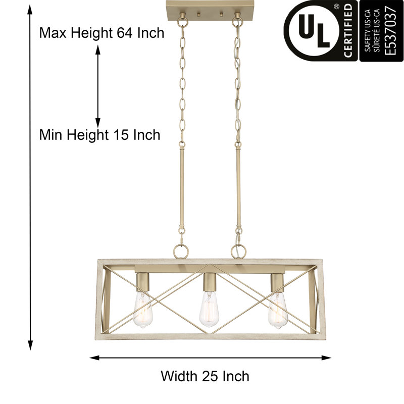 Remon 3 - Light Dimmable Kitchen Island Rectangle/Square Chandelier, French Ash