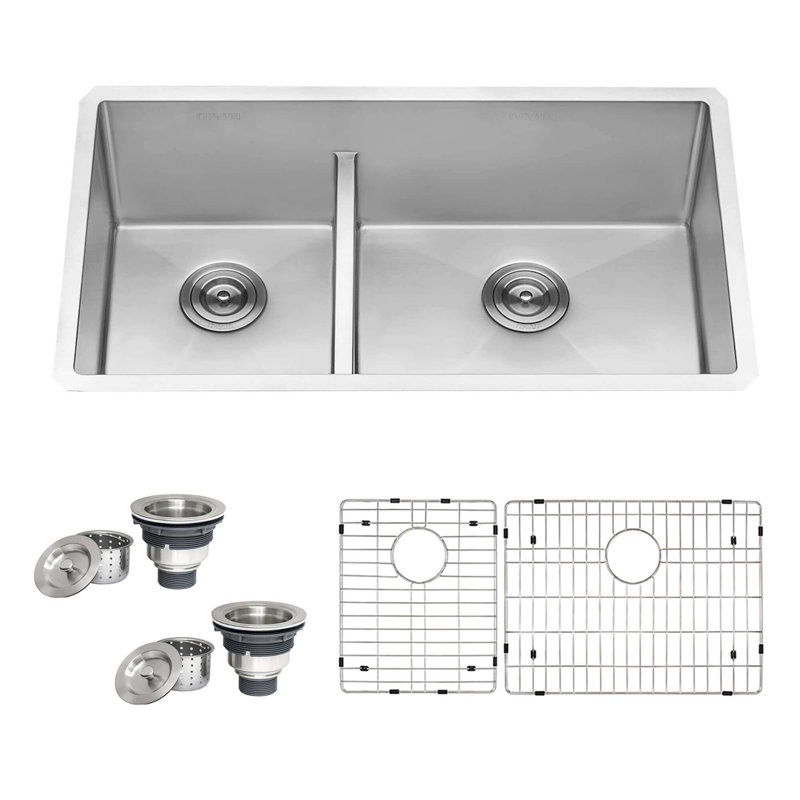 Ruvati 33-inch Low-Divide Undermount 40/60 Double Bowl Rounded Corners Stainless Steel Kitchen Sink