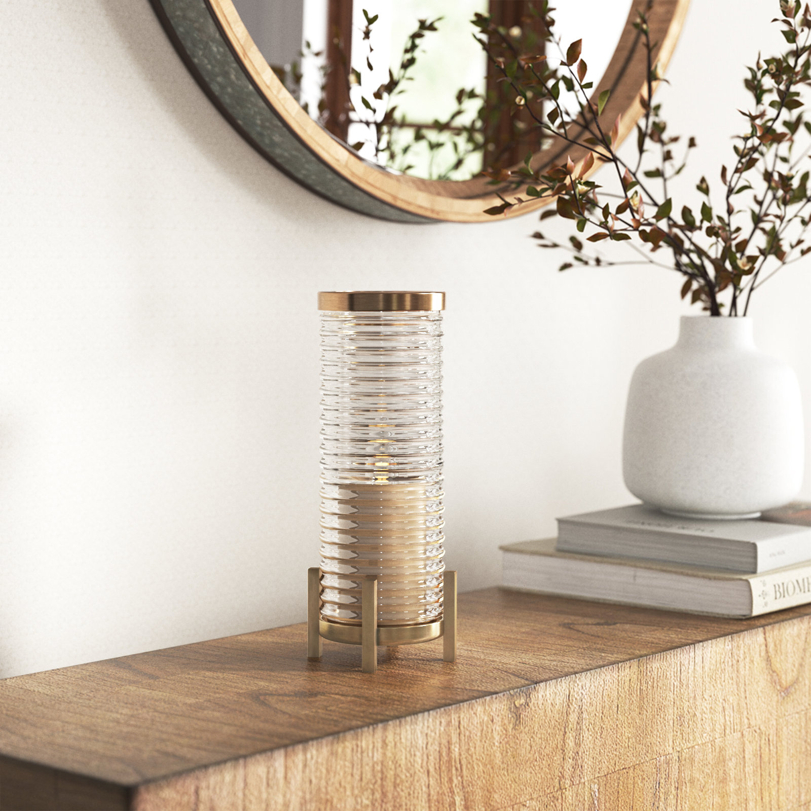 Naja Glass and Brass Tabletop Hurricane