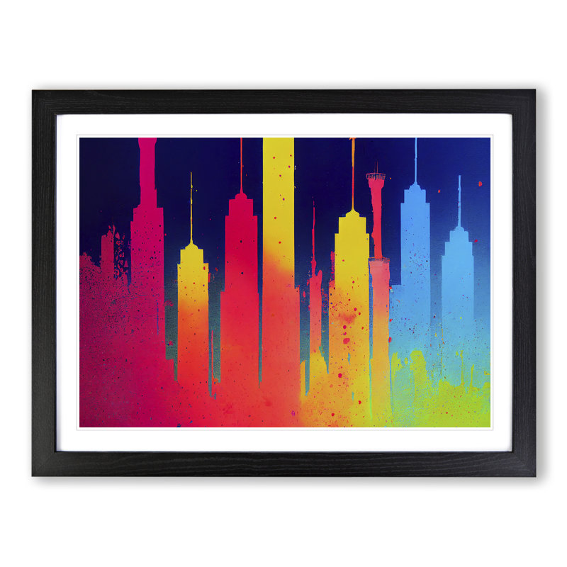 Skyscraper Skyline Splashed Vol.6 Abstract - Framed Print, Black Framed, 25cm H x 34cm W x 2cm D