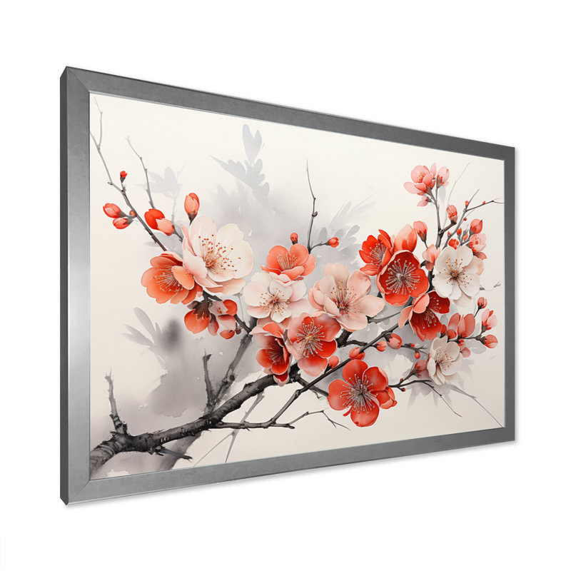 Asian Art Pansies Flowers I - reproduction, Cadre photo argenté, H 34 po x l 44 po x P 1,5 po
