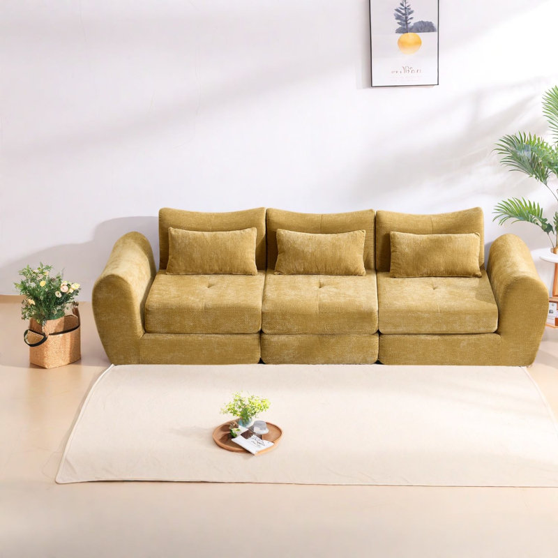 Canapés modulaires peu encombrants, canapé en mousse jaune pour les espaces de vie modernes
