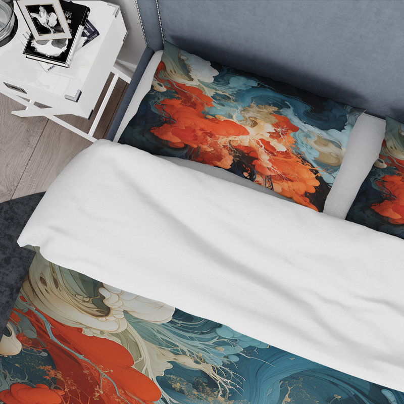 Ensemble de housse de couette bleu et orange, Housse de couette pour grand lit