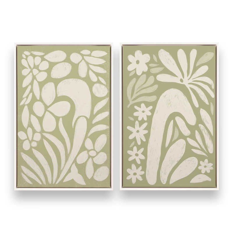 Ensemble de 2 impressions «Whimsy in Bloom», Cadre flottant blanc opaque, 36 po x 24 po