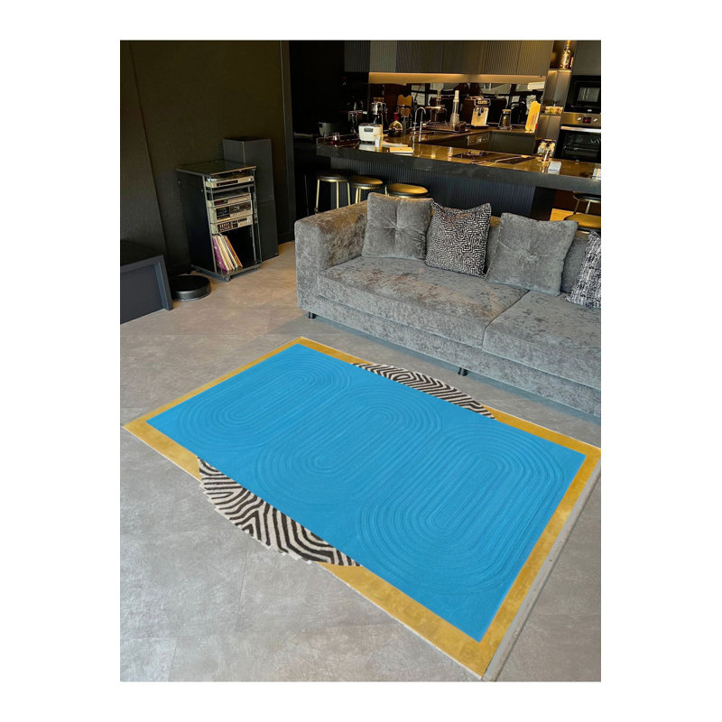 Tapis bleu lavable à la machine Rio, Sous-tapis rectangulaire de 3 pi 3 po x 4 pi 11 po