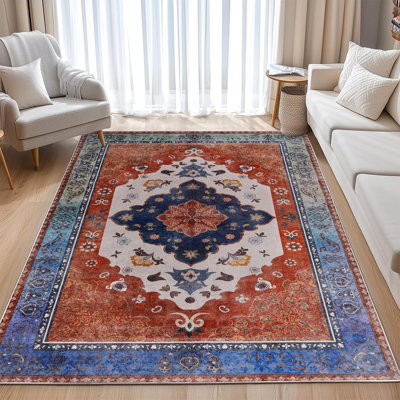 Tapis intérieur / extérieur lavable à la machine antidérapant rouge à poils courts pour le salon, la chambre et le lit