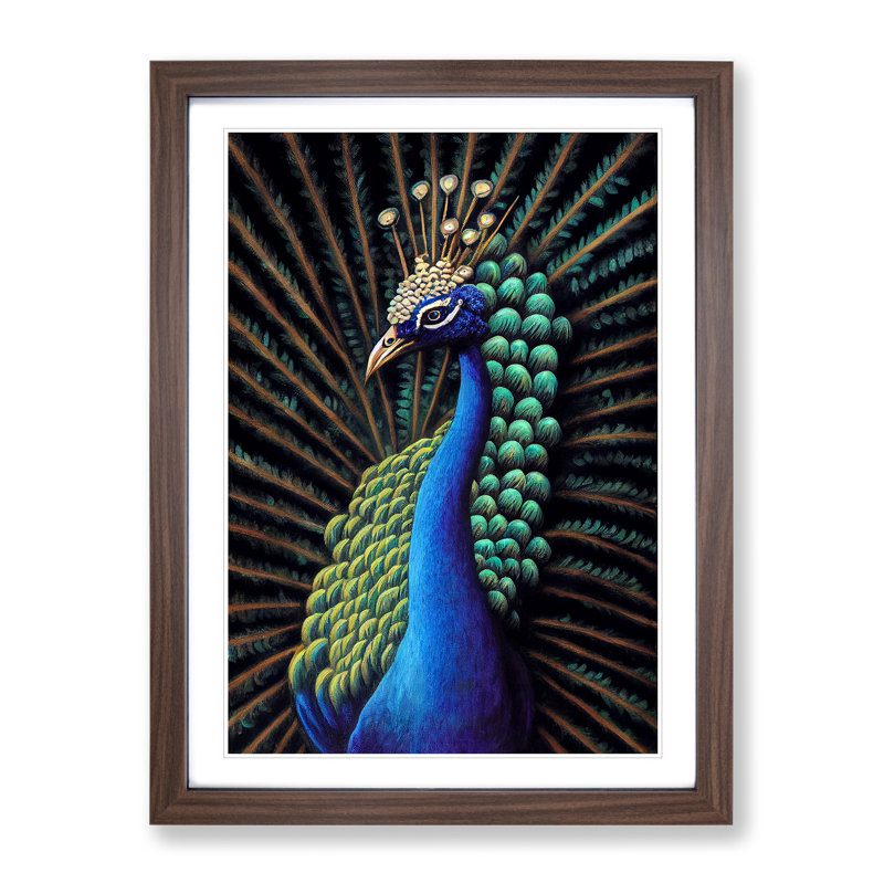 Pretty Peacock - Single Picture Frame Print, 64cm H x 46cm W x 2cm D, Walnut Framed