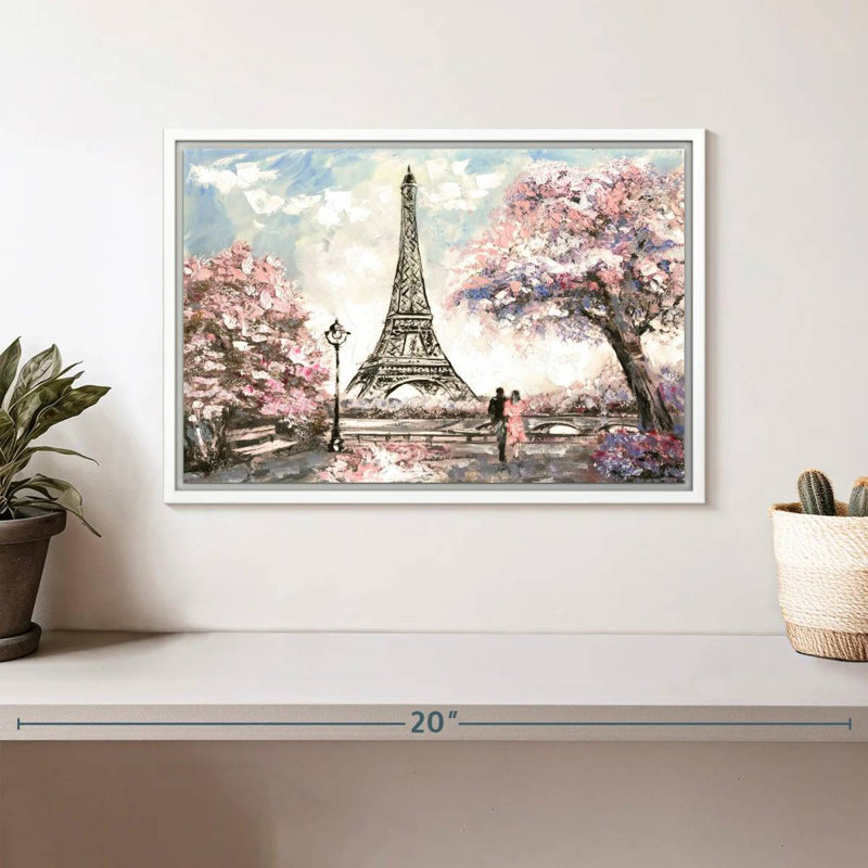 Les amoureux du printemps à Paris, Cadre flottant blanc, 13 po x 9 po