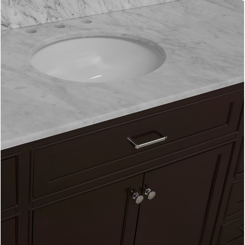 Ensemble de meuble-lavabo simple 60 po avec meuble chocolat et comptoir en marbre de Carrare Ronnie, Chocolat