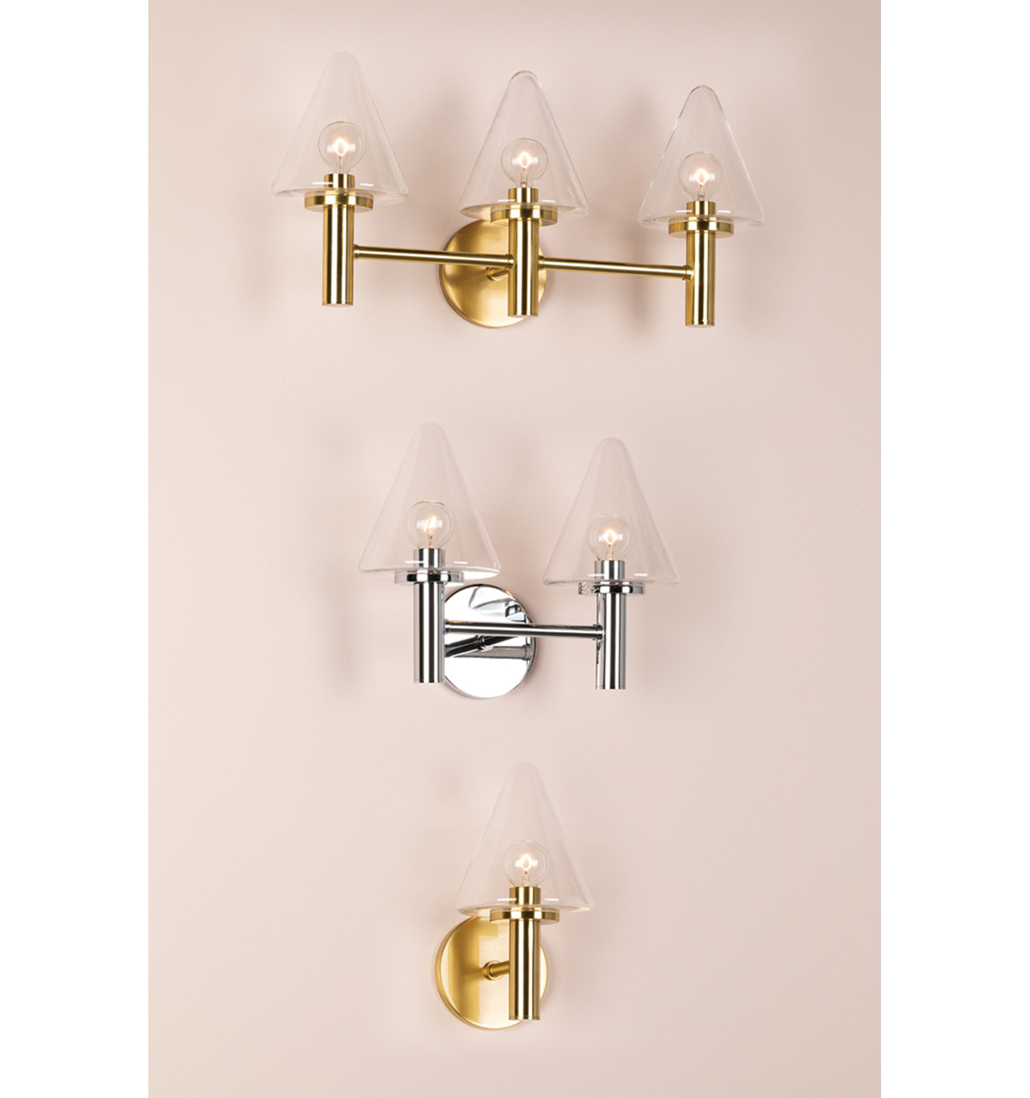 2 Light Transparent Vanity Light, Polished Chrome