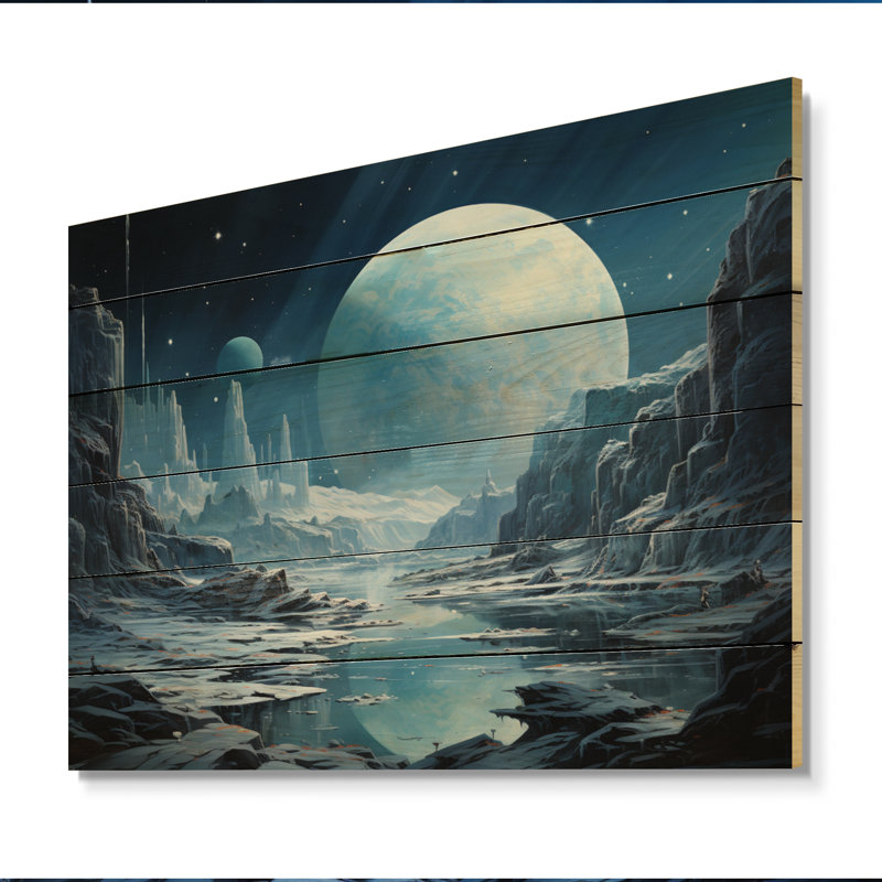 Encelade sur une terre mystérieuse sur bois, H 24 po x l 32 po x P 0,78 po