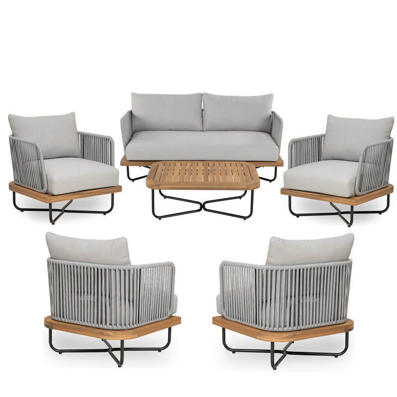 Ensemble de conversation Loegan, Gris, Corde grise / teck