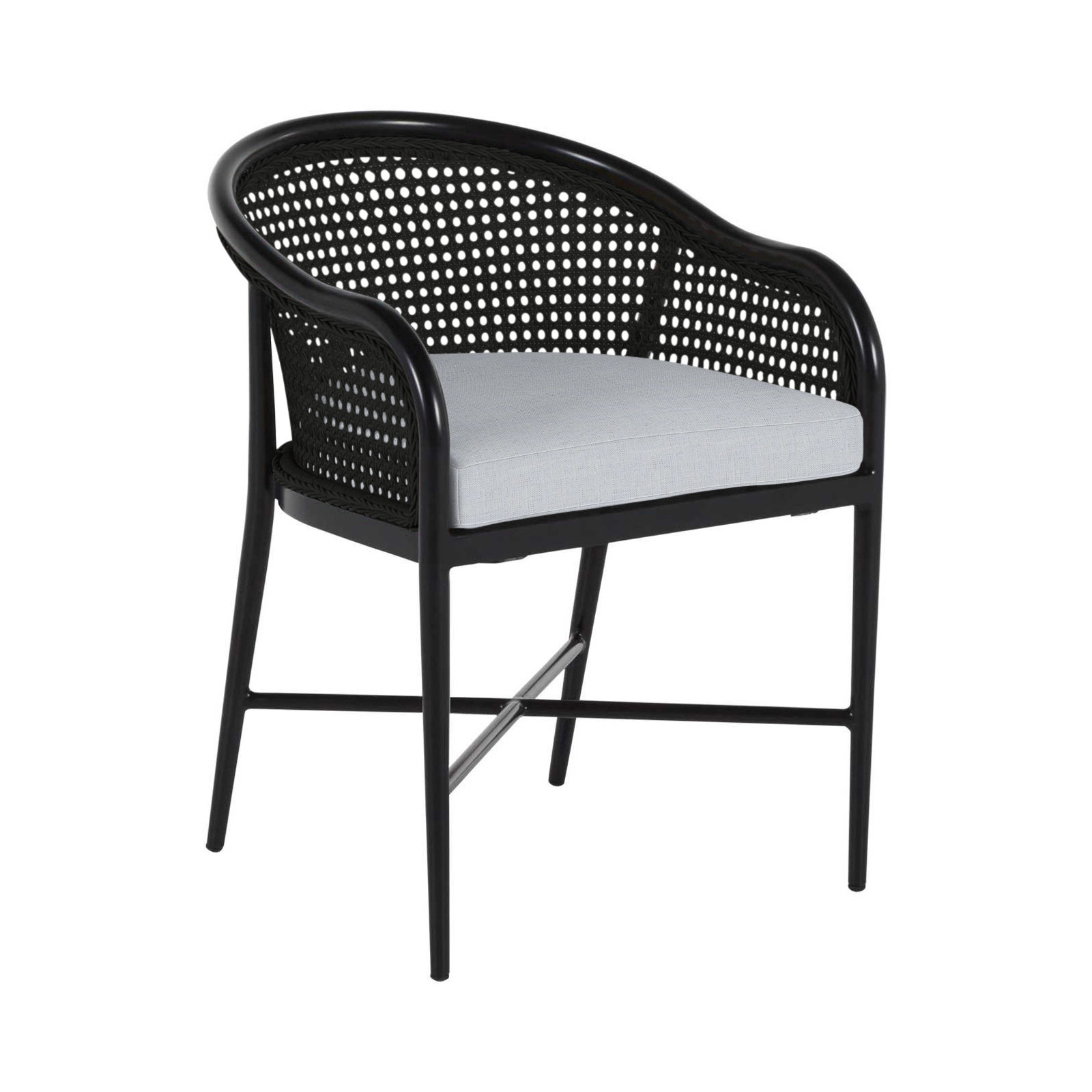 Havana Cane N-Dura Resin Wicker Outdoor Arm Chair, No Welt, Black, Linen Chambray