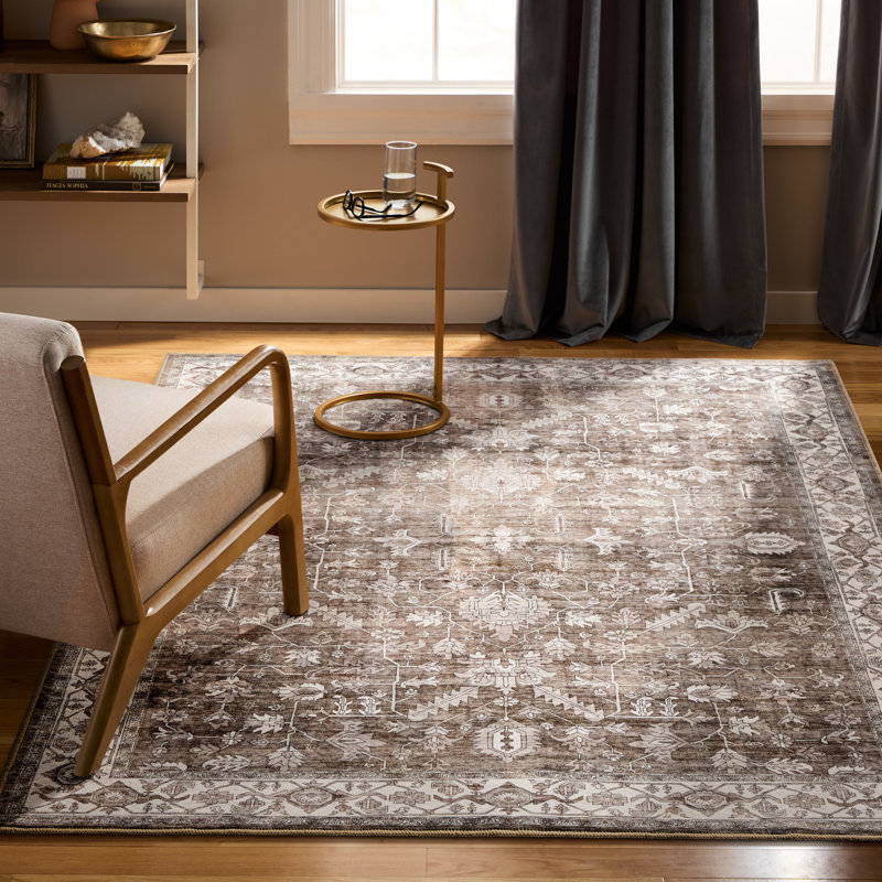 EVERWASH Haven Distressed Border Machine Washable Area Rug with AirFlo Technology, Brown, 5'x7', Brown, 5 x 7