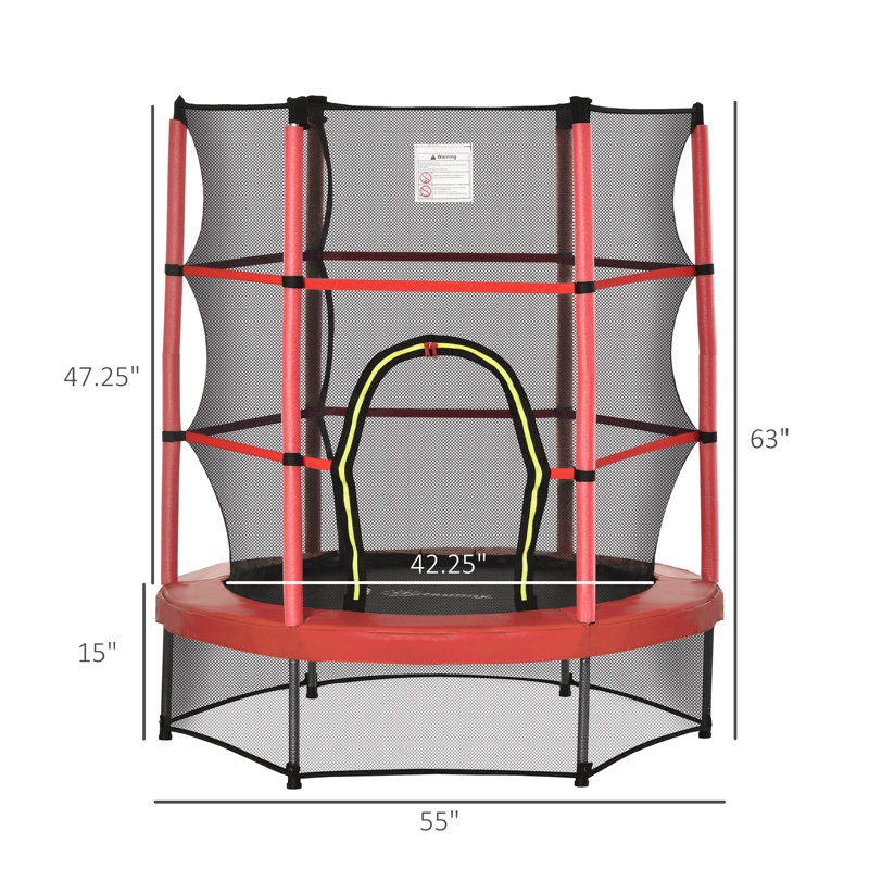 Φ5FT Kids Trampoline With Enclosure Net, Springless Design, Safety Pad And Steel Frame For Indoor Outdoor, Toddler Round Bouncer For Age 3 To 6 Years RED