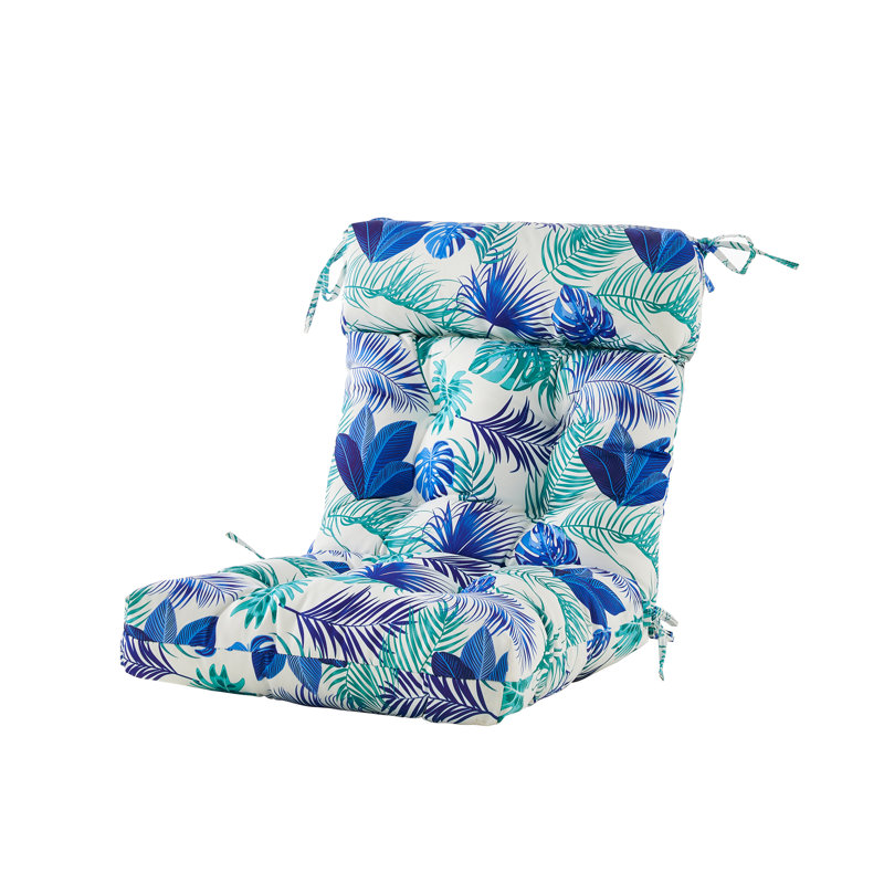 Coussin de dossier / siège d'extérieur, Motif floral bleu / vert