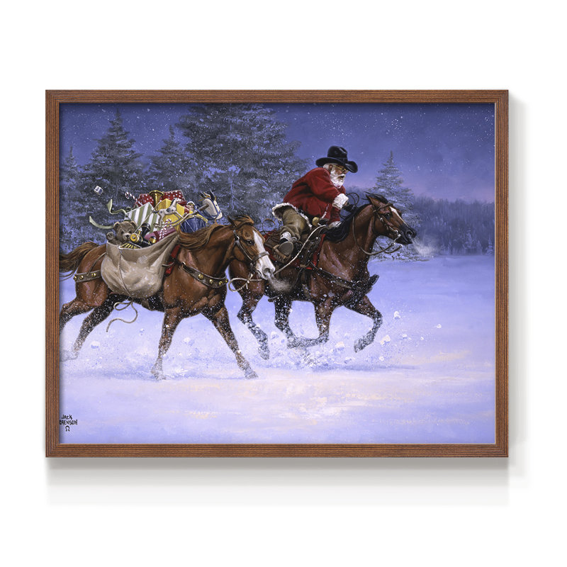 Christmas Rush - Reproduction encadrée - Restickable, H 16 po x l 20 po, Noyer