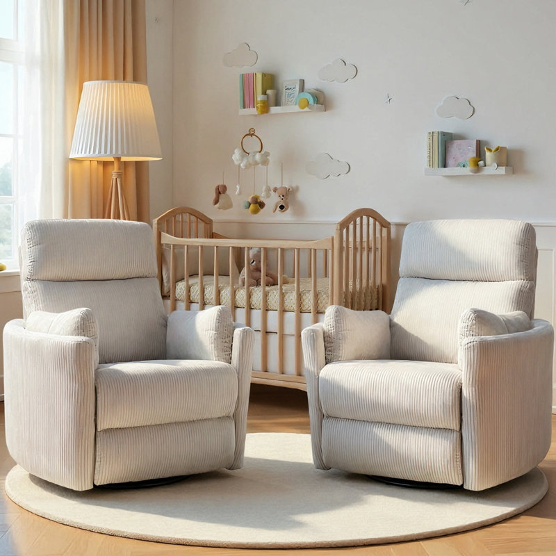 36.72'' Wide Power Recliner Chair Swivel Rocker Glider Recliner, Nursery Glider Recliner, Corduroy Nursery Recliner Chair For Living Room With Adjustable Pillows,set Of 2-beige