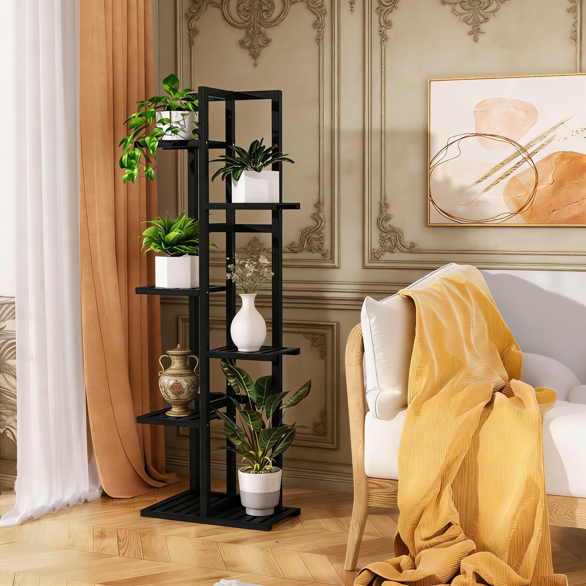 Arlmont & Co. 6 Tier Bamboo Plant Stand For Indoor Plants, Tall Corner ...