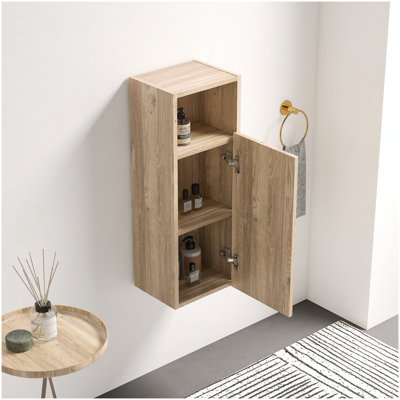 Rough Oak Bathroom Floating Side Cabinet, Wall-mounted Storage Cabinet for Small Space, KD