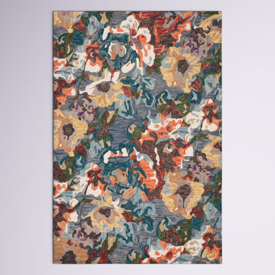 Tapis en laine / coton bleu clair / rouille touffeté à la main Akhira