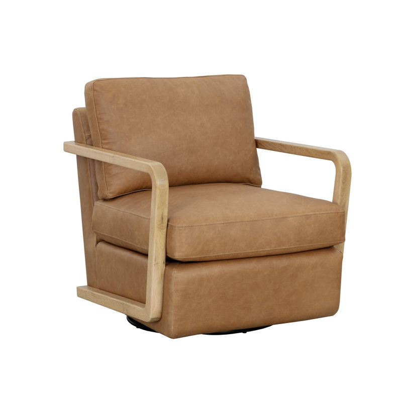 FAUTEUIL PIVOTANT CASTELL - BRUN - CUIR NOIR CORTINA, Cuir véritable brun