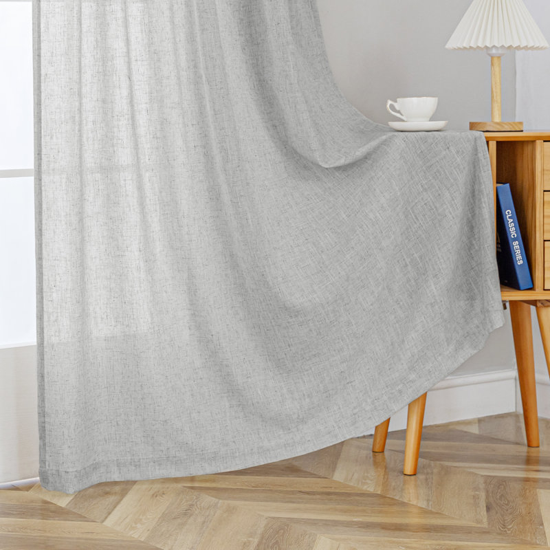 Toyoko Linen Blend Semi-Sheer Back Tab Curtains, 52" W x 63" L, Gray