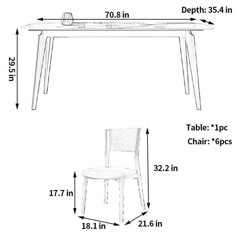 Table de salle à manger rectangulaire simple et moderne, H 29,5 po x L 70,8 po x l 35,4 po