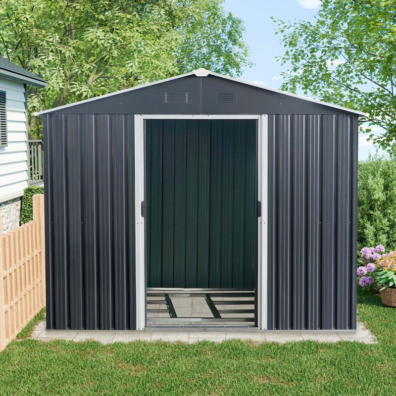 8x10 Metal Outdoor Storage Shed Black