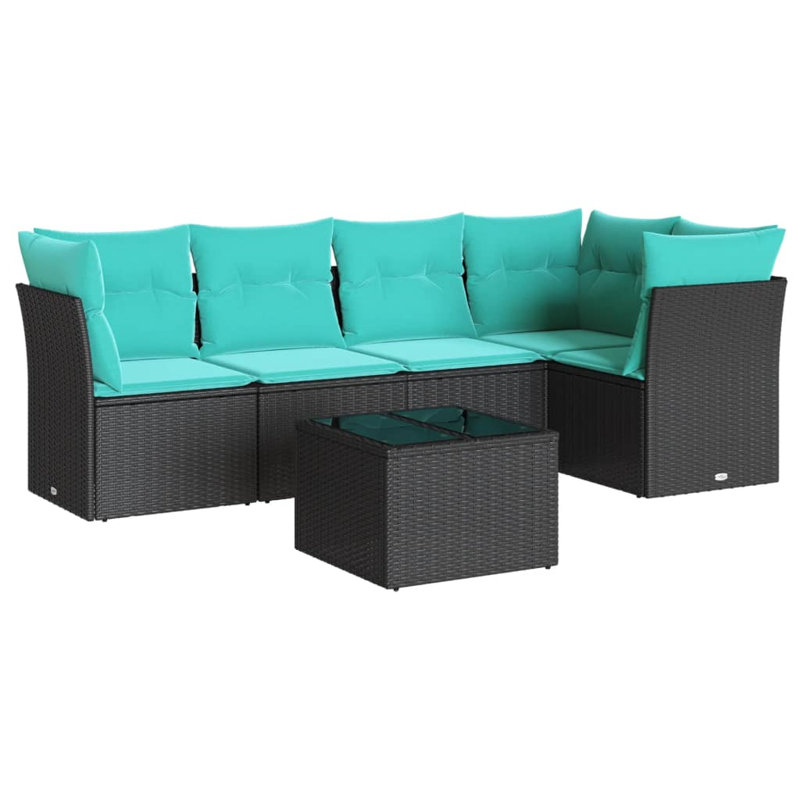  Ensemble de canapé de patio 6 pièces avec coussins en rotin de polyester noir