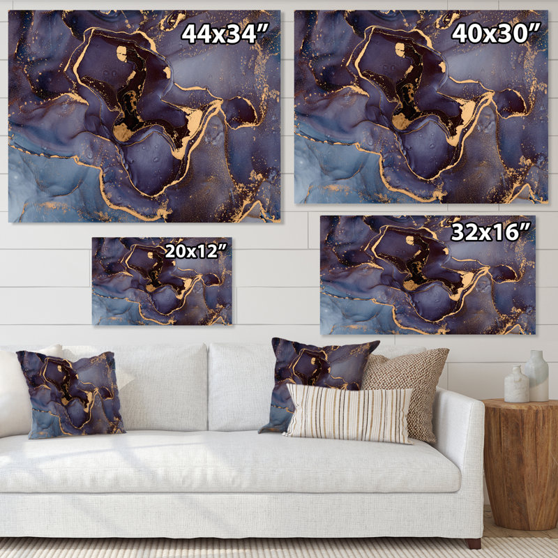 Mauve et or, abstrait fluide de luxe - peinture sur toile, H 12 po x l 20 po x P 1 po, Toile tendue