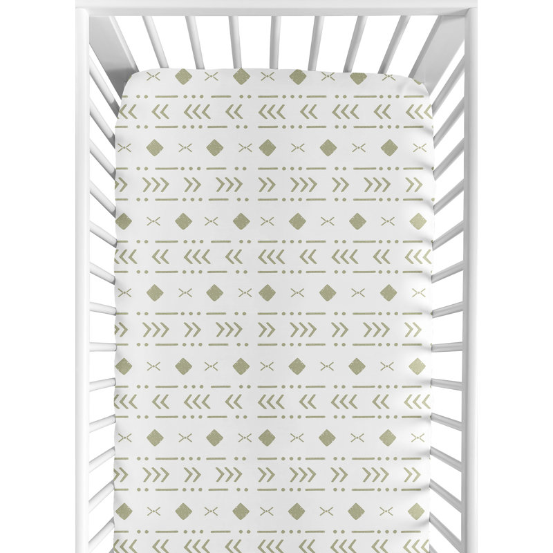 Drap-housse pour lit de bébé Boho Tribal, Blanc / sauge