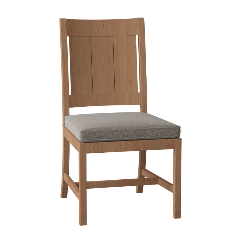 Croquet Patio Dining Side Chair with Cushions, Natural Teak, Dove Sunbrella® Linen, Welt