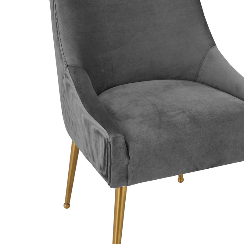 19'' H Velvet Upholstered Side Chair, Grey Velvet, Grey Velvet