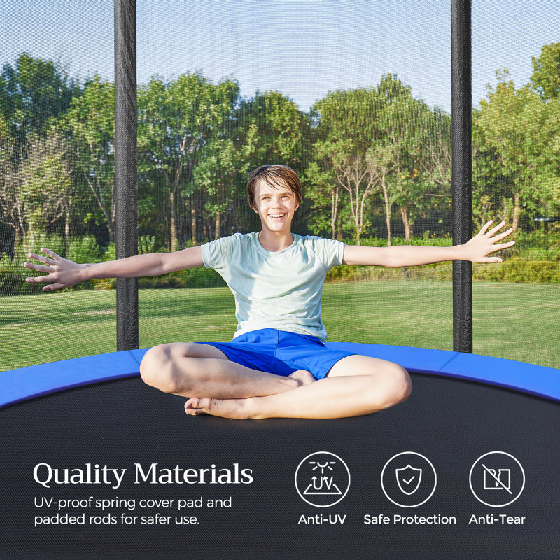 Songmics Round Backyard Trampoline with Safety Enclosure, 256cm H x 305cm W x 305cm D