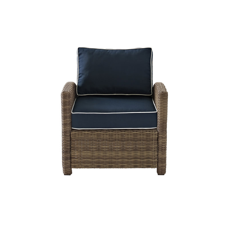 Ardale Launcest 5 Piece Rattan Sofa Seating Group with Cushions, Navy, Brown