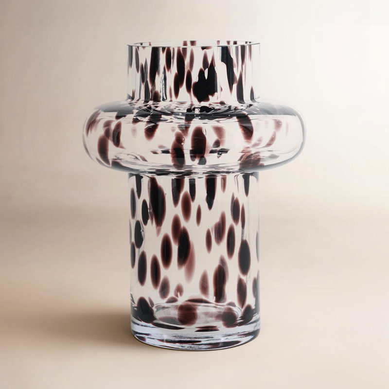 Calderon D6x8" Clear Glass Accent Vase With Artistic Amber Spots