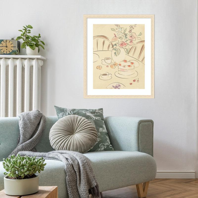 «Tea and Roses» par Katharina Puritscher, impression sur bois encadrée, H 26 po x l 22 po, Rayures de grain de bois blond