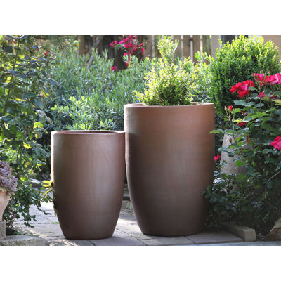Jardinières hautes en forme de tonneau - Terre cuite, lot de 2 - Intérieur/Extérieur