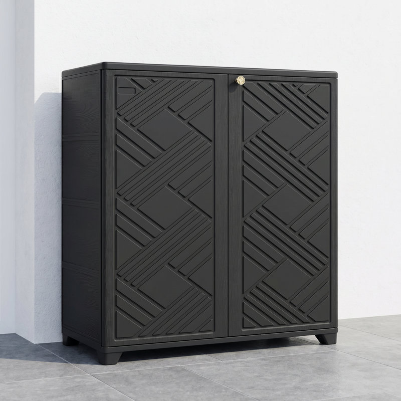 34×15×34 Inch Outdoor Storage Cabinet With 1 Shelf, Waterproof & Uv-Resistant, For Patio, Garden & Indoor Use, Black