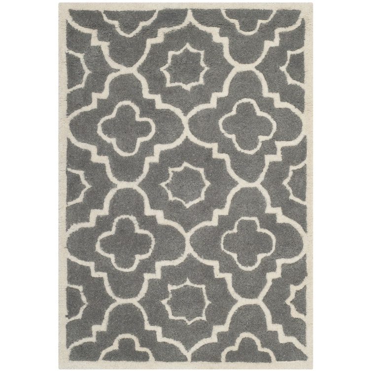 Tapis gris foncé / ivoire en laine touffeté à la main Carolene