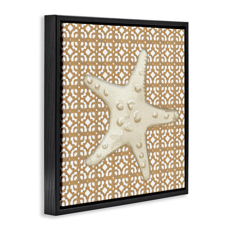 Cadre flottant méditerranéen à motif de tuiles et d'étoiles de mer, design par Lee Ann Sanders, Cadre flottant noir de jais