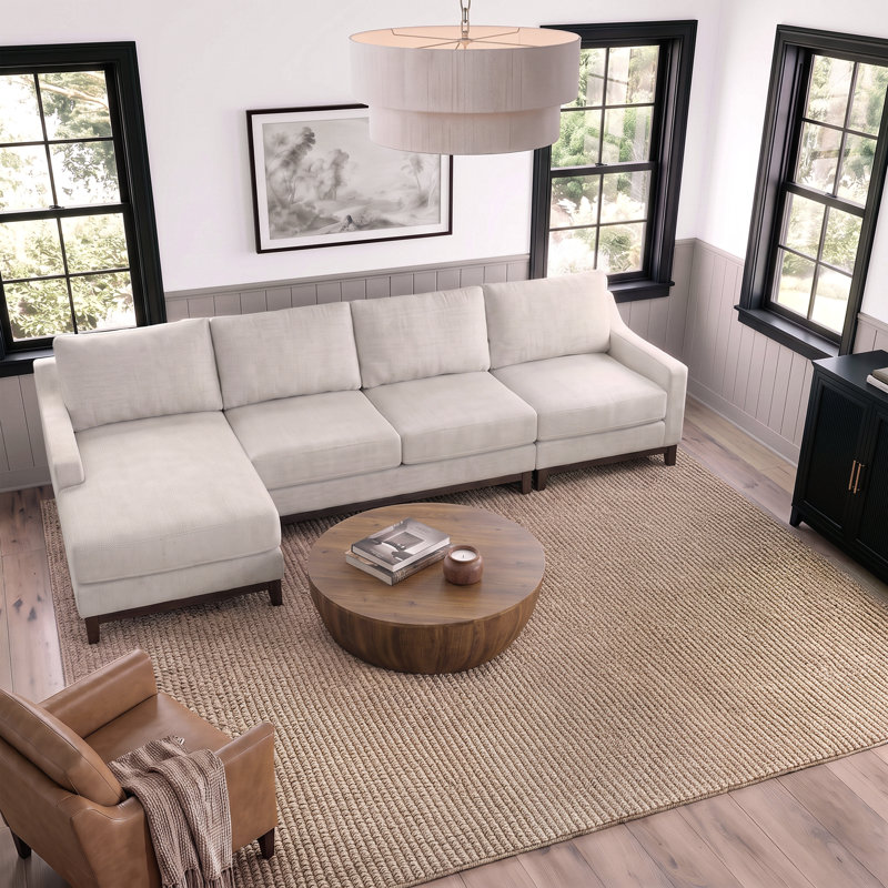Ensemble modulable Martha Stewart Bedford 3 pièces : fauteuil à assise double orienté à gauche, méridienne orientée à droite.
