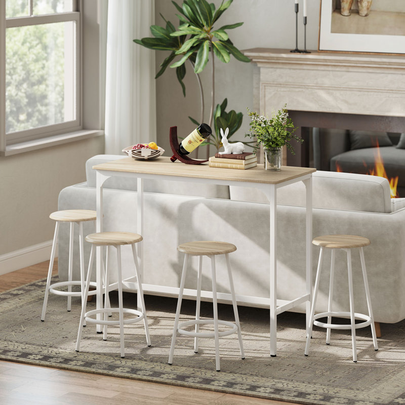 HOMCOM 5 Piece Bar Table and Stools Set with Metal Frame, White/White