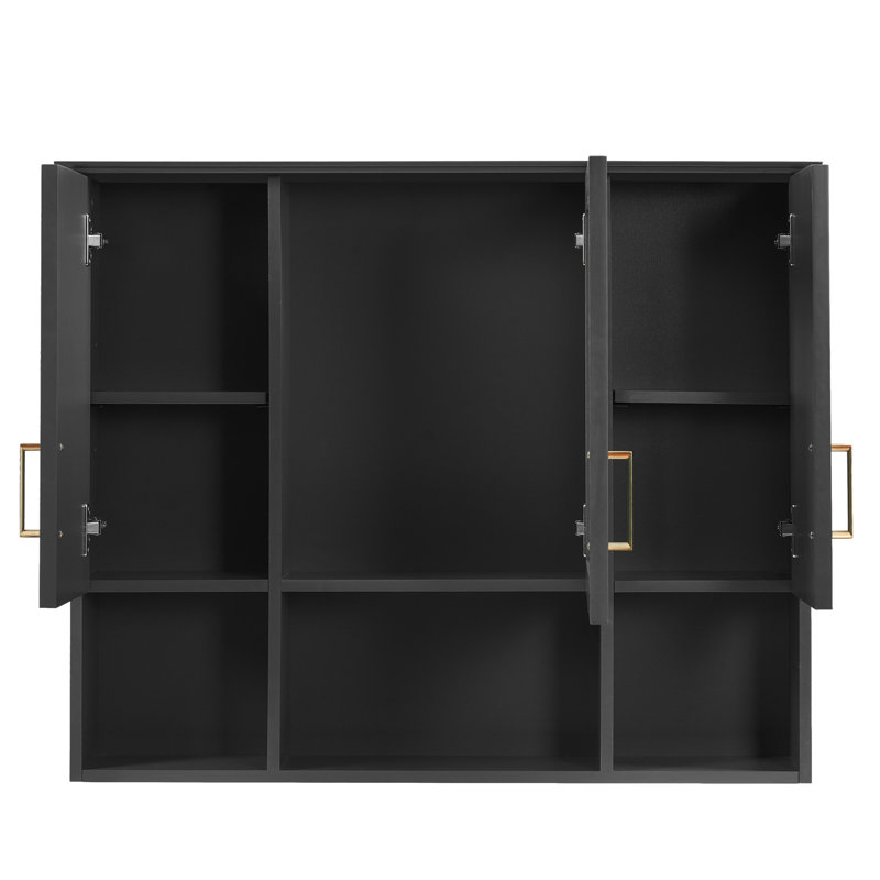 Armoire de rangement pour salle de bain 35 po avec miroir haute définition, Noir