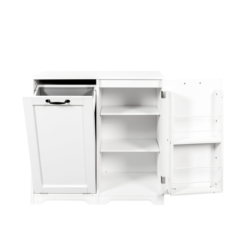 Armoire de buanderie avec portes et tablette, panier à linge inclinable, style autoportant, tablette réglable