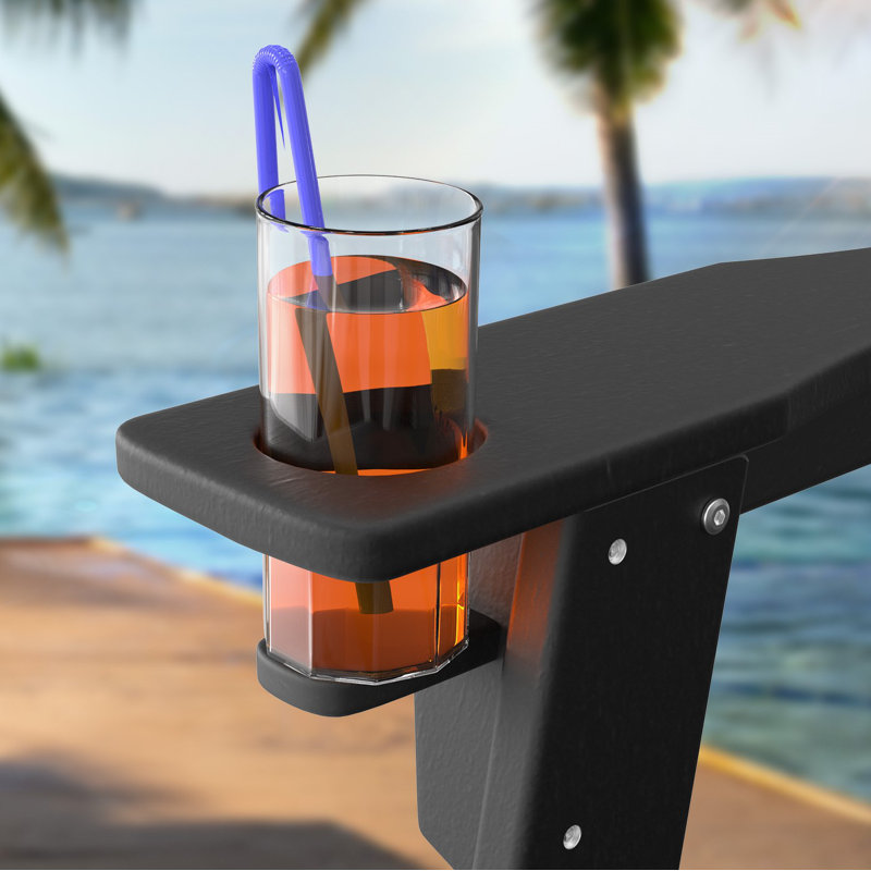 Patio HDPE Folding Adirondack Chair With Cup Holder, Black